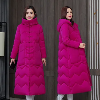 Kinų Stiliaus 2020 M. Žiemos Etninės Mados Siuvinėjimo Gobtuvu Vidutinio ilgio Žemyn Medvilnės Striukė Moterims, Šilta Medvilnė Striukė