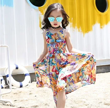 Mergaičių Suknelė Vasaros 2019 Diržas Gėlių Vaikai Pločio Kojų Jumpsuit Princesė Bohemijos Vaikų Suknelės Beach Paauglių Mergaičių Drabužius 4-14 Y