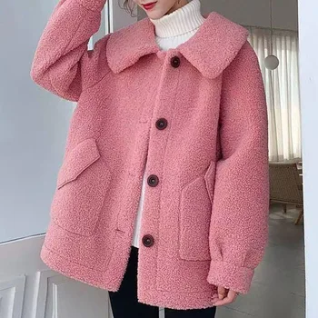 2020 Korėjos Elegantiškas Dirbtiniais Kailių Paltai Žiemos Teddy Kailio Striukė Moterims Atsitiktinis Mados Ėriukų Dirbtiniais Kailio Paltas Prarasti Viršutiniai Moterų