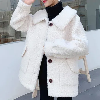2020 Korėjos Elegantiškas Dirbtiniais Kailių Paltai Žiemos Teddy Kailio Striukė Moterims Atsitiktinis Mados Ėriukų Dirbtiniais Kailio Paltas Prarasti Viršutiniai Moterų