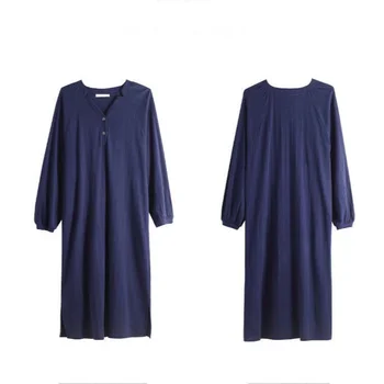 V-kaklo, Kietas ilgomis Rankovėmis Moterims Nightgowns Side-plyšio Naujas Elegantiškas Derliaus Minkštas Vidurio blauzdos Homewear Kasdien Madinga Prašmatnus Japonų Stiliaus