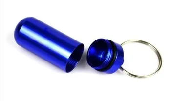 Naujas Nešiojamas Vandeniui Mini Blue Aliuminio Keychain Tablečių Laikymo Dėžutė Buteliukas Atveju Turėtojas Aukštos Kokybės