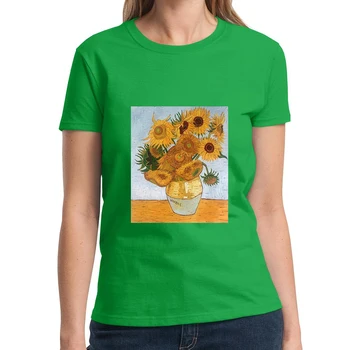 Vasaros Orui Karšto Parduoti Moterų marškinėliai Van Gogho Meno tapybos saulėgrąžų Viršuje Tee Derliaus Streetwear O-kaklo Spalvotų Marškinėlius