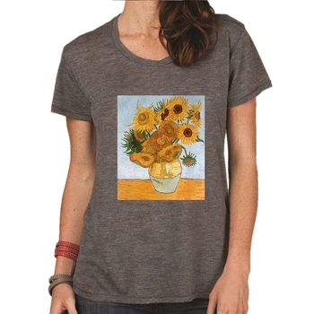 Vasaros Orui Karšto Parduoti Moterų marškinėliai Van Gogho Meno tapybos saulėgrąžų Viršuje Tee Derliaus Streetwear O-kaklo Spalvotų Marškinėlius