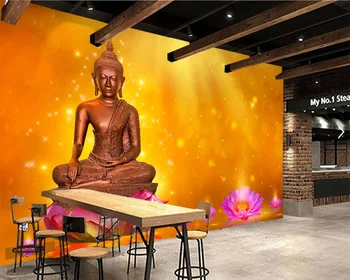 Budos statula vandens lotus oranžinės spalvos fone 3d tapetai papel de parede,svetainė, miegamojo sienos dokumentų namų dekoro freskos