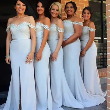 Pigūs Bridesmaid Dresses Pagal 50 Undinė Nuo Peties Satino Nėriniais Ritininės Ilgai Vestuvės Suknelės Moterims
