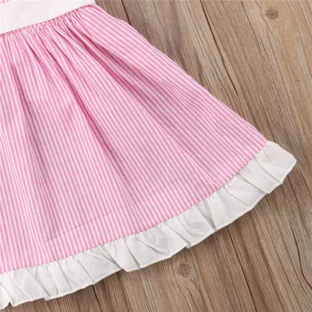 Gana Atsitiktinis Bamblys Baby Girl Dress Dryžuotas Spausdinti Vasaros Tvarstis Backless Suknelė Šalies Drabužių Juostos Lankas Karšto Pardavimo Sundress