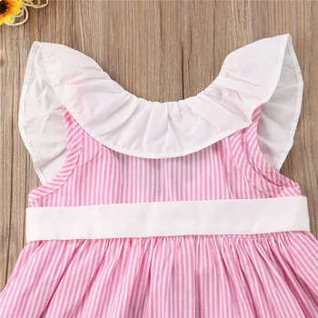 Gana Atsitiktinis Bamblys Baby Girl Dress Dryžuotas Spausdinti Vasaros Tvarstis Backless Suknelė Šalies Drabužių Juostos Lankas Karšto Pardavimo Sundress