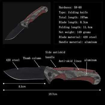 Cuchillo 420 acero lauko taktinis peilis medžioklės kišenėje peiliai, išgyvenimo kempingas naudingumas įrankis EDC Rutulinis Guolis sulankstomas peilis