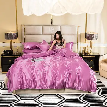 42home tekstilės vientisos spalvos gryno šilko satino patalynės komplektas Karalius ir karalienė dydžio lova nustatyti antklode padengti lakštai butas lapas lova romantiška