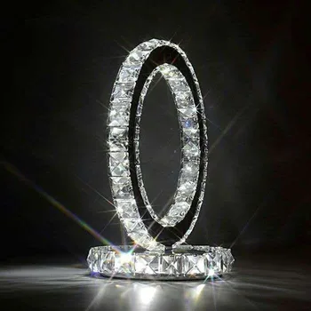 Nerūdijančio Plieno Žiedas Crystal Stalo Lempa dvipusis Veidrodis Kristalų LED Šviesos Naktiniai staleliai, Lempa, Studijų ir Miegamojo Apšvietimas