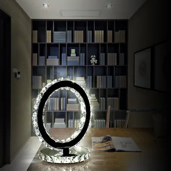 Nerūdijančio Plieno Žiedas Crystal Stalo Lempa dvipusis Veidrodis Kristalų LED Šviesos Naktiniai staleliai, Lempa, Studijų ir Miegamojo Apšvietimas