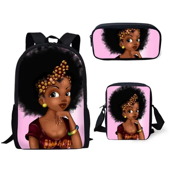 HaoYun 3PCs/Set Vaikų Kuprinės Afrikos Mergaičių Modelio Mokyklos Krepšiai Menų Afro Dizaino Paauglių Pečių Knygos Krepšiai Mochila
