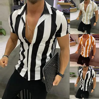 Dryžuotas Marškinėliai Vyrai KARŠTO Plius Dydis Atspausdinta Sujungimas Spalvinga Trumpas Rankovės Atsitiktinis Laisvi Marškinėliai
