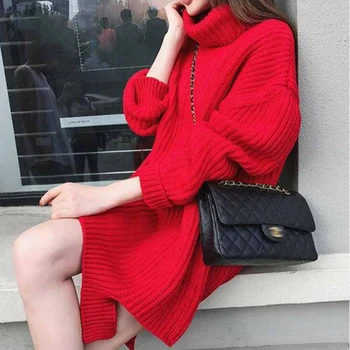 Moterų Žiemos Golfo Megztiniai Derliaus Prarasti Moterų Ilgi Megztiniai Puloveriai Atsitiktinis Streetwear Lady Šiltas Korėja Viršūnės