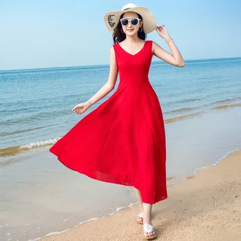 Vasaros moterų suknelės, 2018 naujas berankovis ilgai moterų suknelės temperamentas Slim rankovių V-kaklo didelio dydžio ponios suknelės cw185