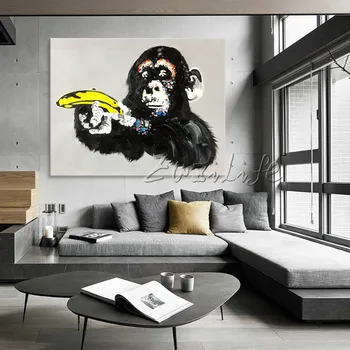 Drobė, tapyba pop art Gyvūnų akrilo tapybos beždžionė rankomis su bananais Sienos menas Nuotraukas Kambarį namų dekoro caudros