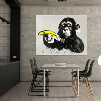Drobė, tapyba pop art Gyvūnų akrilo tapybos beždžionė rankomis su bananais Sienos menas Nuotraukas Kambarį namų dekoro caudros