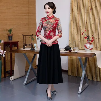 Cheongsam jauna Mergina, elegantiškas Kinų stiliaus 2020 m. pavasarį naujas dvivietis viršų vasarą vieną viršų trumpas stiliaus mados cheongsam suknelė
