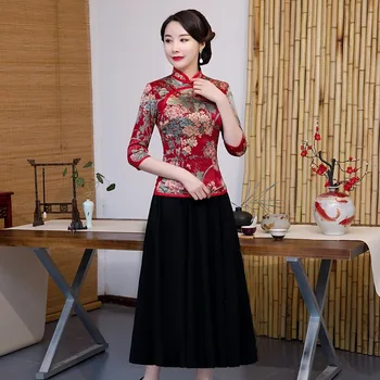 Cheongsam jauna Mergina, elegantiškas Kinų stiliaus 2020 m. pavasarį naujas dvivietis viršų vasarą vieną viršų trumpas stiliaus mados cheongsam suknelė