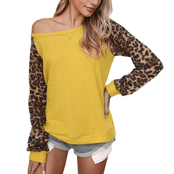 Moterų Marškinėliai Kratinys Leopard Print Long Sleeve Shirt O-kaklo Puloveriai Trikotažas Rudenį Ponios Viršų