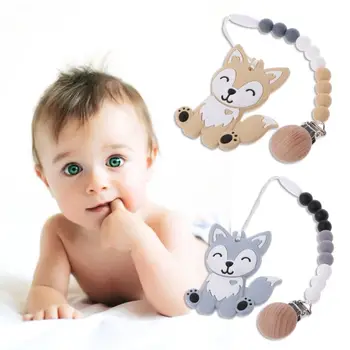 Gyvūnų Šunų Silikono Teether Žindukas Grandinės Įrašą Baby Shower Dovana Kramtyti Karoliai Silikono Granulių BPA Free