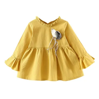 2019 Kūdikių Vaikai Mergina Suknelės Pavasario Chidlren Drabužius Bamblys Mergaitės Kūdikių Medvilnės Pure Color Long Sleeve Akių Princesė Suknelė