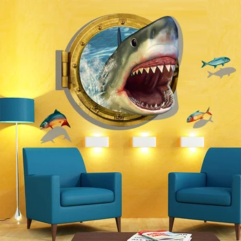 Ryklys 3D Lipdukai Sėdi Kambaryje Sofa-lova, Miegamojo, Vonios PVC Aplinkos Apsaugos Pašalinti Sienų Lipdukai B88