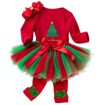 Naujagimio Kalėdų drabužius pirmą kalėdų przybornik vaivorykštė tutu sijonas lankelis 4pcs/rinkiniai dovanų naujus gimė mergaitė kūdikių drabužių rinkinys