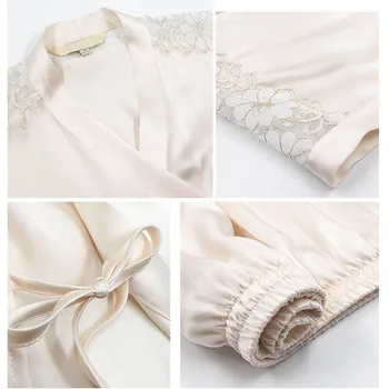 CAVME Elegantiškas Nėrinių Nekilnojamojo Šilko Pajama Komplektai Moterų Ponios Prabangos Sleepwear 2 Gabalus V-Kaklo, naktiniai drabužiai Ivy vientisos Spalvos