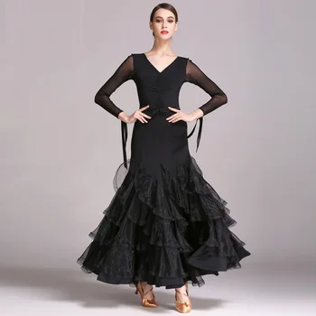 Juodos spalvos sportinių šokių suknelės standartinių sportinių šokių drabužius Konkurencijos standartinių šokių suknelė valsas šiuolaikinių šokių suknelė Foxtrot