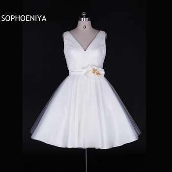 Naujas Atvykimo V Kaklo Trumpa vestuvinė suknelė 2020 diržo gėlių Seksualus Pigūs vestuvinių suknelių vestido de noiva renda Chalatas de mariee