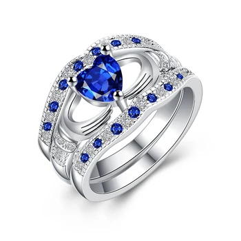 925 Sterlingas Sidabro Naujų Papuošalų Piršto Žiedai Moters Vyras Daugiasluoksnės Retro Mėlyna Kubinių Zirconia Žiedas Širdies Moteris Bague