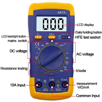 A830L Skaitmeninis LCD Multimetras Voltmeter Ammeter DC AC OHM Voltų Srovės Testeris Profesijas, Gamyklos, Mokyklos, Mėgėjų Namų Naudojimui