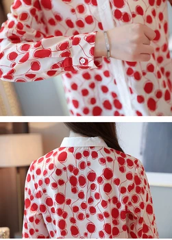 Korėjos Drabužiai Moterims 2020 Šifono Palaidinės, Marškinėliai Ladie Viršūnes Blusass Femininas Mygtuką Dot Aikštėje Apykakle Ilgomis Rankovėmis 0157