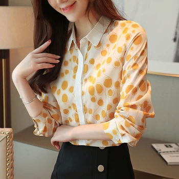Korėjos Drabužiai Moterims 2020 Šifono Palaidinės, Marškinėliai Ladie Viršūnes Blusass Femininas Mygtuką Dot Aikštėje Apykakle Ilgomis Rankovėmis 0157