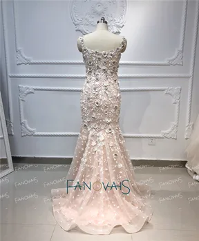 Šviesos Šampano Undinė vakarinę Suknelę Ilgai Nėrinių Diržas Gėlių Kristalų Zawalcowany Prom Dress 