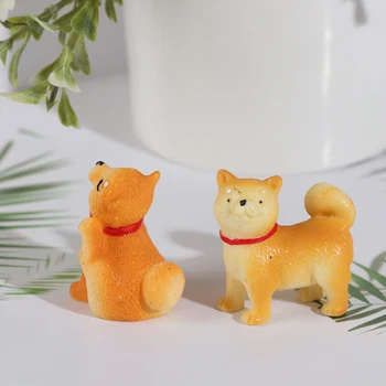 Akita Šuniukas Mažas Geltonas Šuo Mielas Gyvūnų Modelio Miniatiūriniai Lėlių Apdaila
