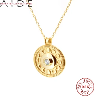 AIDE 925 Sterlingas Sidabro Bohemijos Mėnulis Medallion Karoliai 18k Aukso Apkalos Kaklo Papuošalai Moterims Bijoux Femme