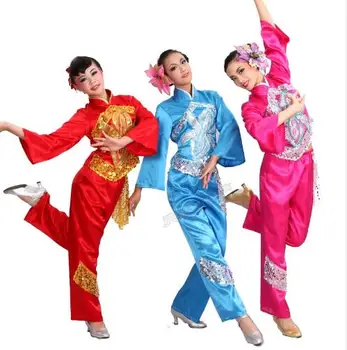 (096) blizgučiais Siuvinėjimo Kinijos nacionalinių šokių kostiumai aikštėje yangko ventiliatorius šokio kostiumai etapo rezultatus drabužiai būgno dėvėti