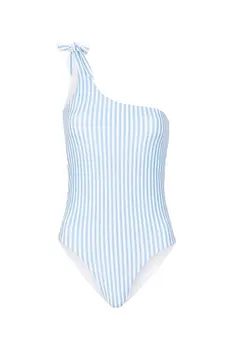 2018 Mėlyna Vertikalus Spausdinti Bikini maudymosi kostiumėlis su Vieno Peties Seksualus Suvaržymas maudymosi kostiumėlį
