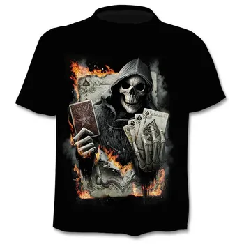2018 Naujas Mens Vasaros Kaukolė Pokerio Spausdinti Marškinėliai Vyrams trumpomis Rankovėmis T-shirt 3D Marškinėliai Atsitiktinis Kvėpuojantis T-shirt Plius dydžio marškinėlius