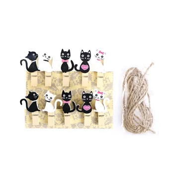 10vnt Japonijos Katė Mediniai Įrašus Su Kanapių Virvė Mini Gražus Maisto Įrašą Kawaii Medienos Popieriaus laikiklis, Maišelis Studentų DIY Įrankiai