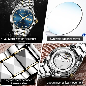 Mados Verslo Mens Watches Japonija Viršuje MIYOTA Judėjimo Sapphire atsparus Vandeniui Automatinis laikrodis Vyrams Suknelė, Mechaninius Laikrodžius