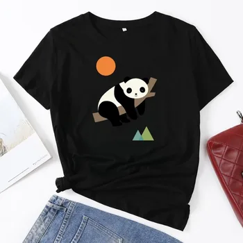 Vasarą Moterys Marškinėliai 5XL Plius Dydis Medvilnės Animacinių filmų Panda, Koala Spausdinti Trumpas Rankovės Grafinis Tee Viršūnes Atsitiktinis O-Kaklo Moteris TShirts