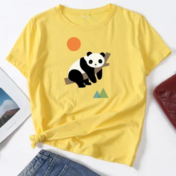 Vasarą Moterys Marškinėliai 5XL Plius Dydis Medvilnės Animacinių filmų Panda, Koala Spausdinti Trumpas Rankovės Grafinis Tee Viršūnes Atsitiktinis O-Kaklo Moteris TShirts