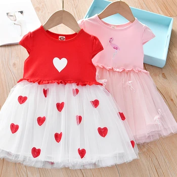 Vaikams, kūdikių mergaitės vasaros vaikų drabužių mados kūdikis ju siūlai, siuvinėjimo suknelė mergina atsitiktinis trumpas rankovės princesė drabužis