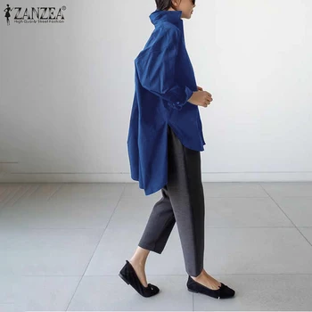 Elegantiškas, Kietas Marškinėliai, Stilingų Moterų Asimetrinė Palaidinė ZANZEA Atsitiktinis Atvartas Kaklo, ilgomis Rankovėmis Viršūnes Moterų Darbo Blusas S-5XL