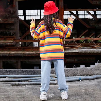 Nauja Hip-Hop Šokio Kostiumai Ilgas Rankovėmis Dryžuotas Megztinis Kelnės Gatvės Drabužių Vaiko Džiazo Šokio Spektaklis Etapo Komplektus DQS3496