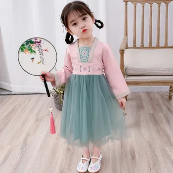 2020 M. Pavasario Stiliaus Kinijos Vaikų Pavasario Rudens Mergaičių Mielas Išsiuvinėti Akių Susiuvimo Princesė Ilgomis Rankovėmis Saldus Suknelė